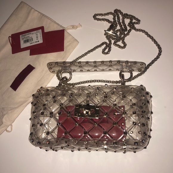 Valentino clear rockstud small size bag with chain - Picture 3 of 15